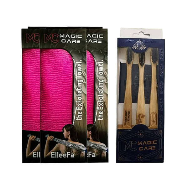 طقم العناية الشاملة – 3 فرش أسنان مع 3 ليف لجسم وفم نظيفين كل يوم