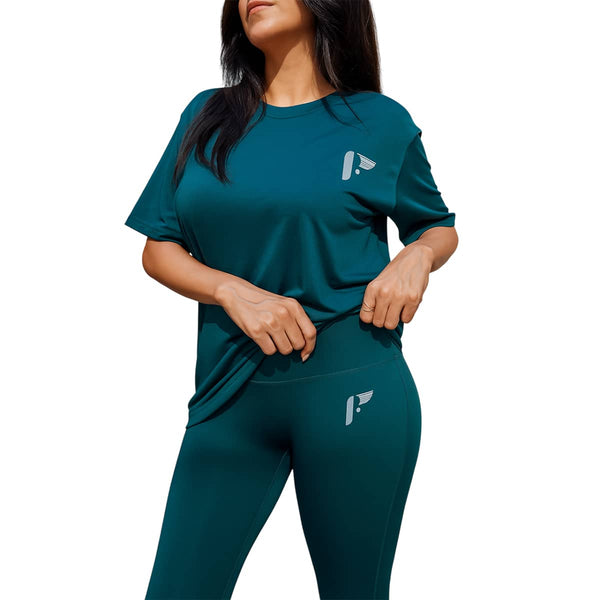 تيشيرت رياضي حريمي نصف كم بترولي