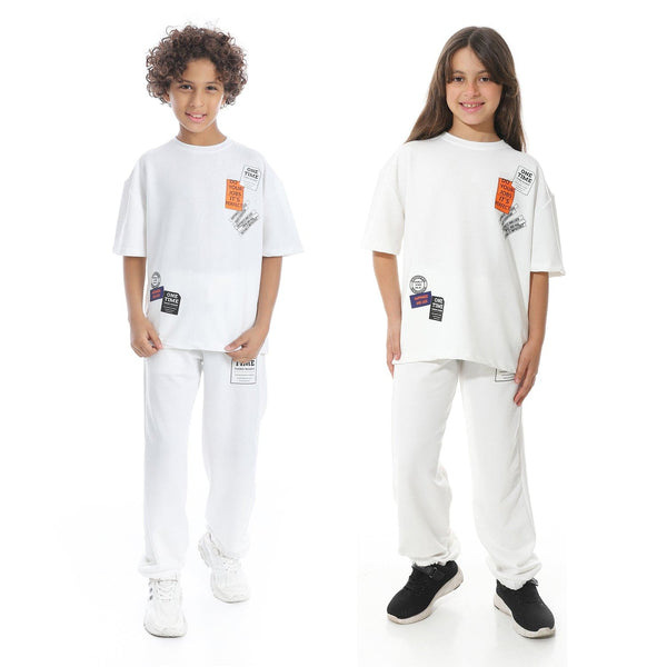 Unique summer children's pajama set with a front print, unisex