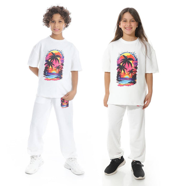 Elegant summer children's pajama set with a front print, unisex