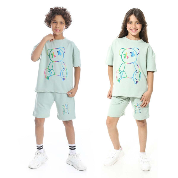 Unisex Summer Children's Pajama Set with Casual Front Print