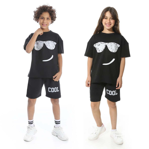 Chic summer children's pajama set with a front print, unisex