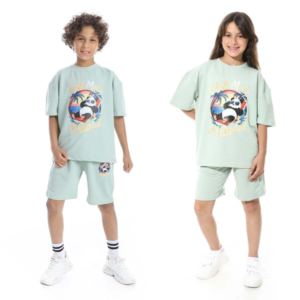 Unisex summer children's pajama set with panda print on the front