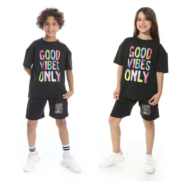 Unisex summer children's pajama set with a unique front print