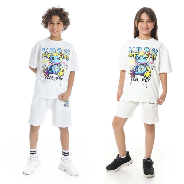 Lightweight summer children's pajama set with a front print, unisex