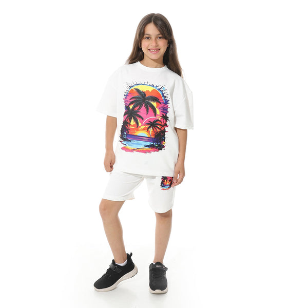 Girls' summer pajama set with an attractive front print