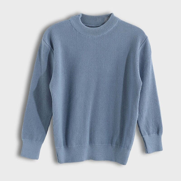 Plain children's pullover with a round neck in petrol blue