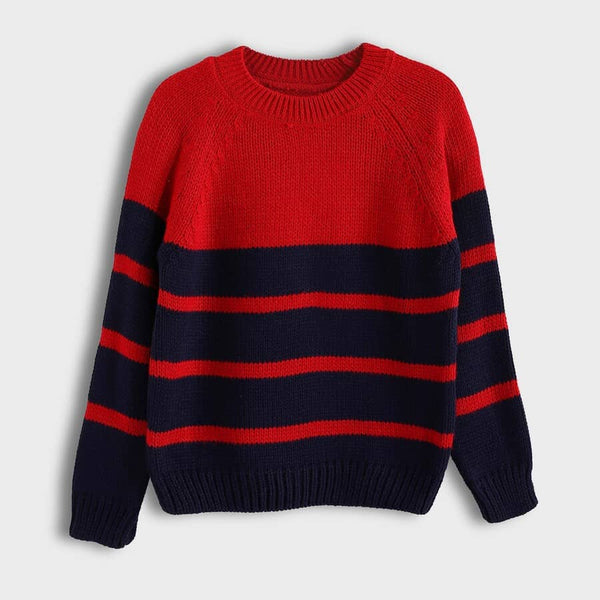 Children's Round Neck Pullover, Striped Booklet