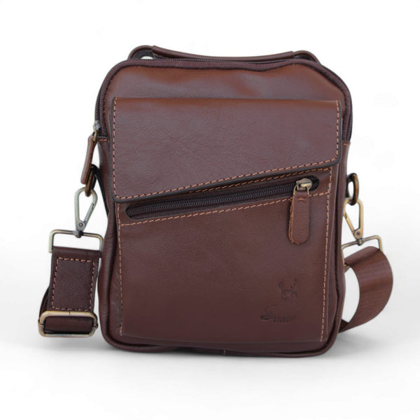 Men's genuine leather crossbody bag, practical with multiple zippers