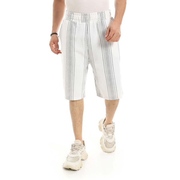 Men's white striped cotton shorts