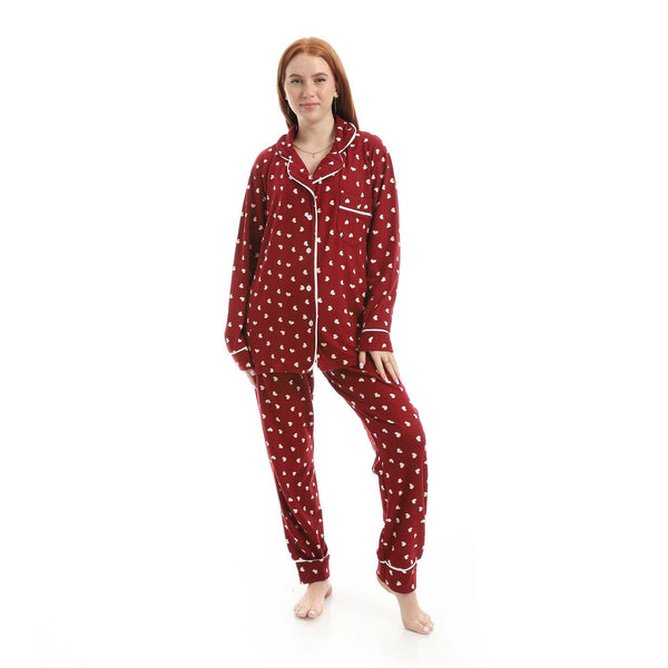 Classic pajamas with a heart print and comfortable cotton fabric