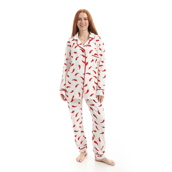 Classic pepper print long-sleeved pajamas