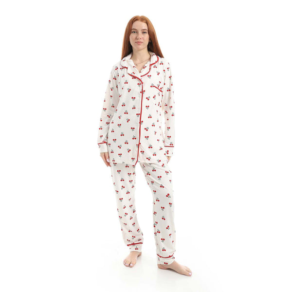 Classic cherry print long-sleeved pajamas