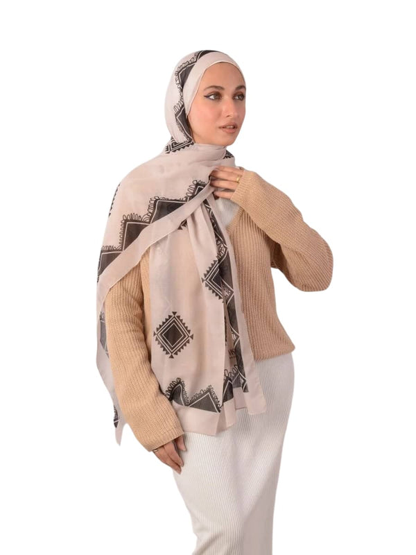 إيشارب قطن بيج بنقوش سوداء