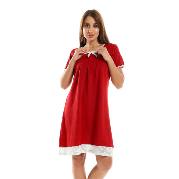 Cady women's nightgown with a bow tie on the chest and short sleeves