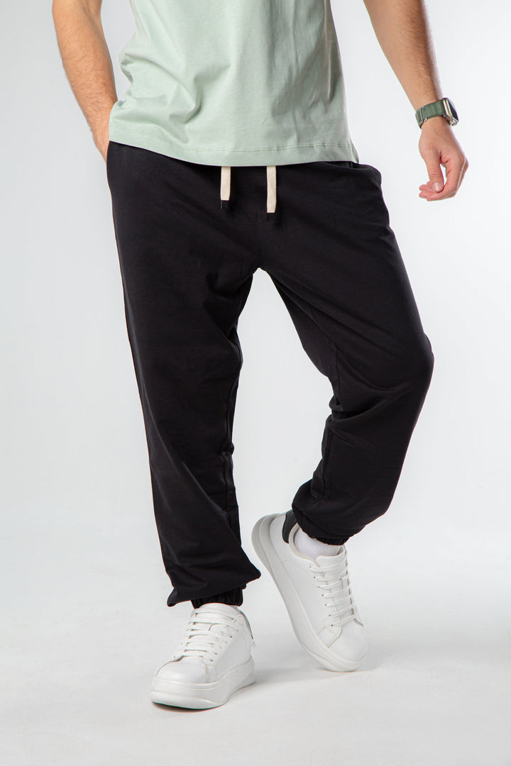 WASHED JOGGER WAIST PANTS - Black.
