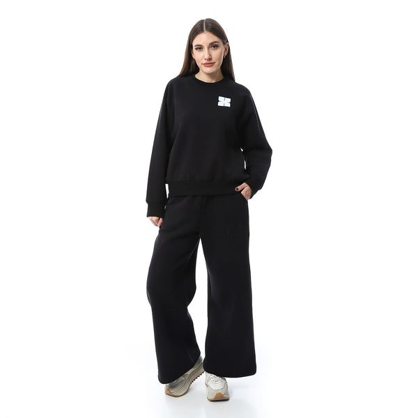 Women's hoodie set without a hood and wide-leg pants