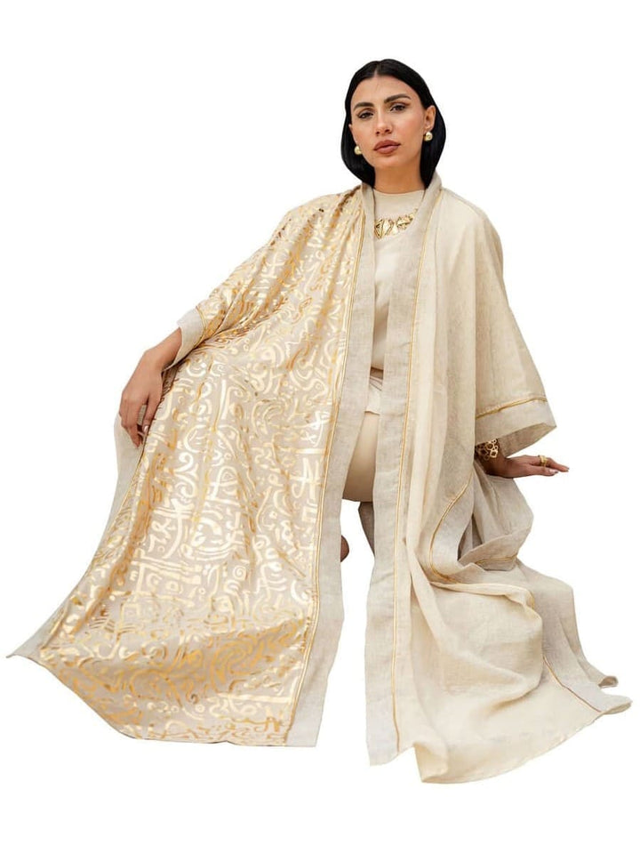 قفطان بيج بخطوط عربية