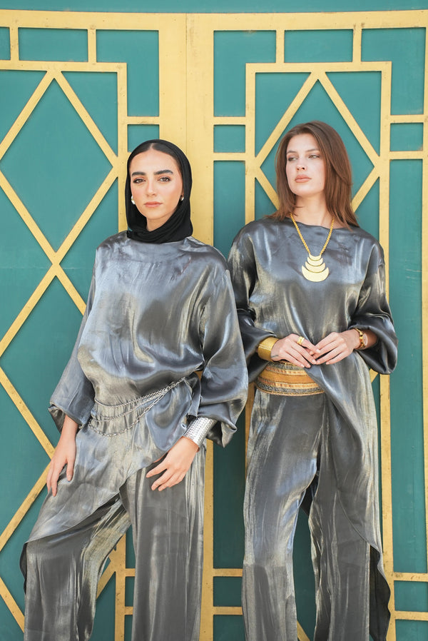 طقم حريمي شمر جراي أنيق للمناسبات