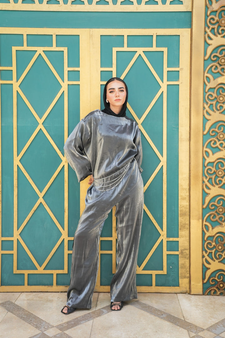 طقم حريمي شمر جراي أنيق للمناسبات