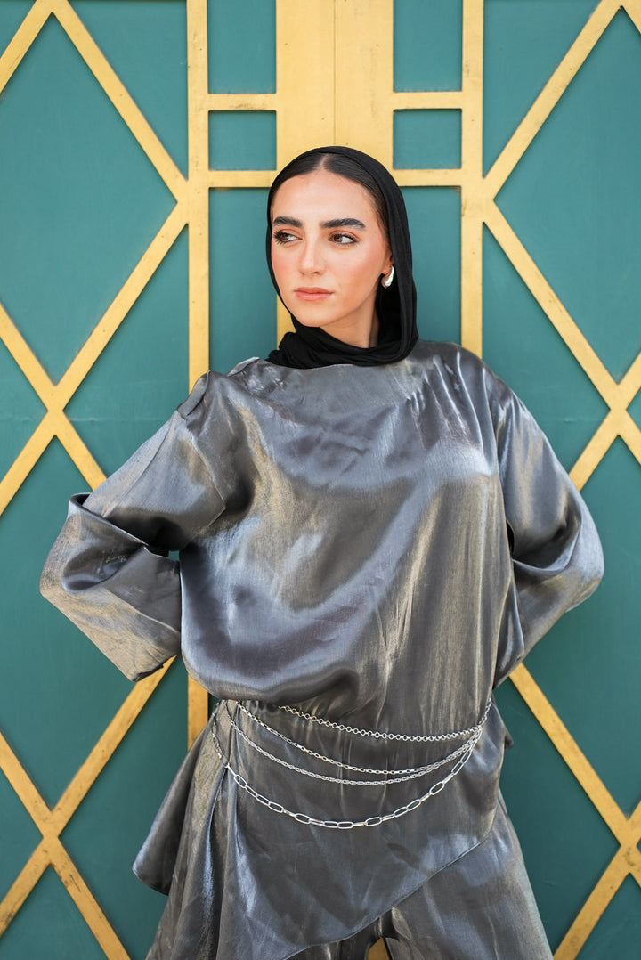 طقم حريمي شمر جراي أنيق للمناسبات