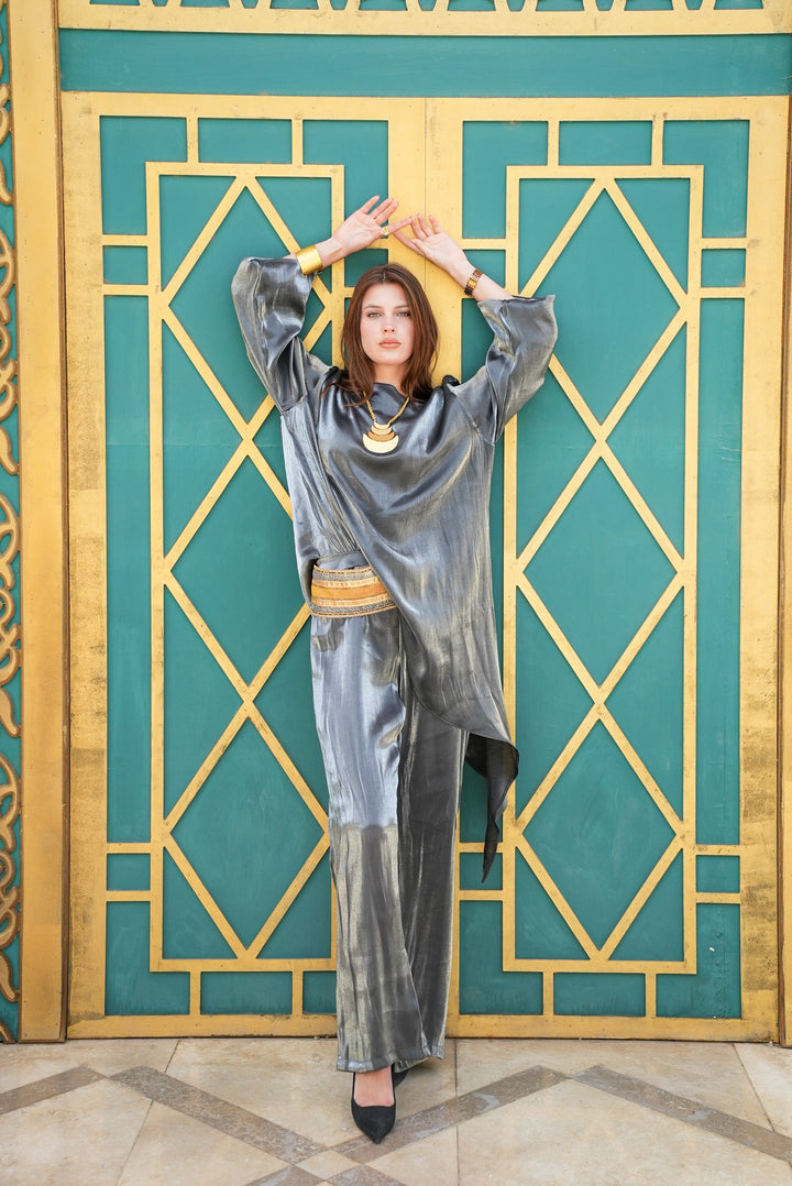 طقم حريمي شمر جراي أنيق للمناسبات