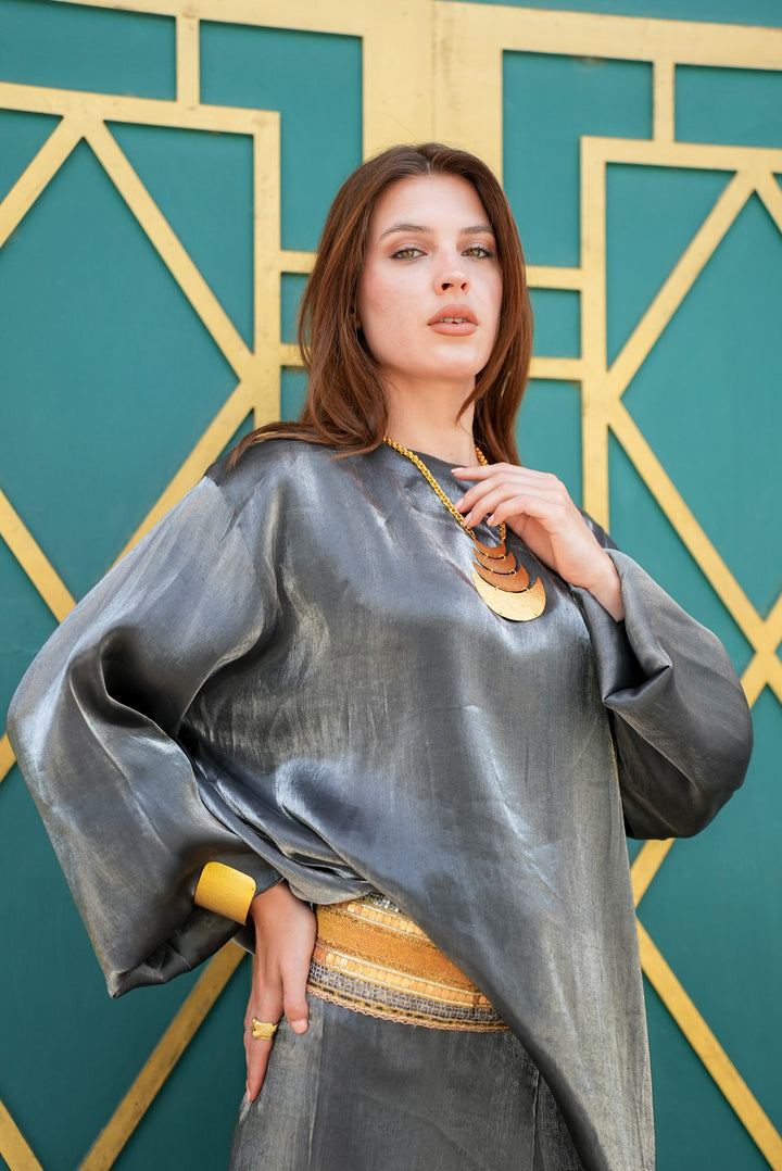 طقم حريمي شمر جراي أنيق للمناسبات