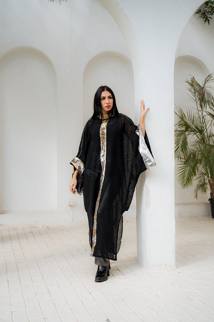 قفطان مودا أسود تصميم عصري أنيق للمناسابات