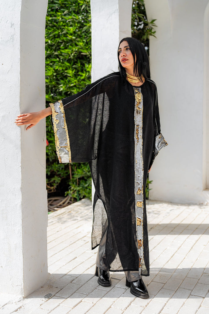 قفطان مودا أسود تصميم عصري أنيق للمناسابات