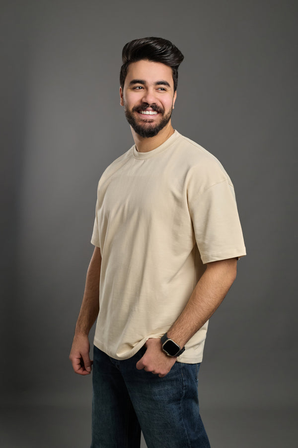 Ivory Beig Oversized T-Shirt.