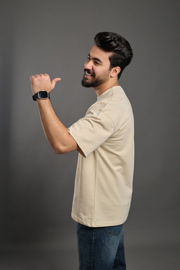 Ivory Beig Oversized T-Shirt.