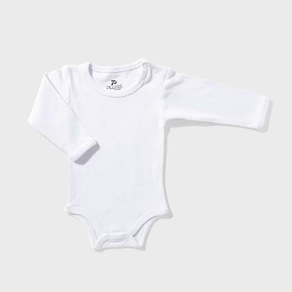 Long-sleeved cotton bodysuit for newborns in white