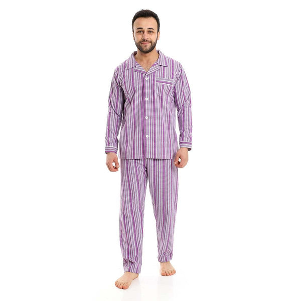 Men's fully patterned pajama set with buttons and pants