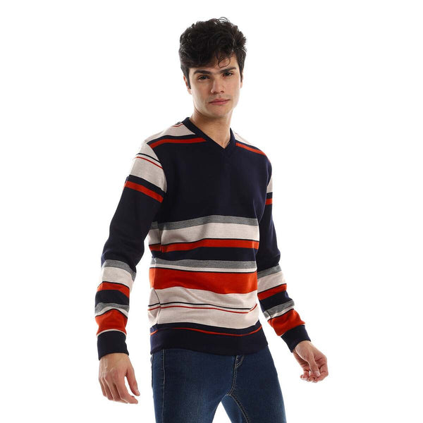 Men's striped V-neck pullover