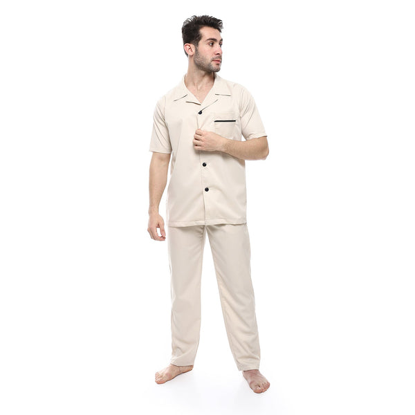 Men's short-sleeved pajama set with folded collar