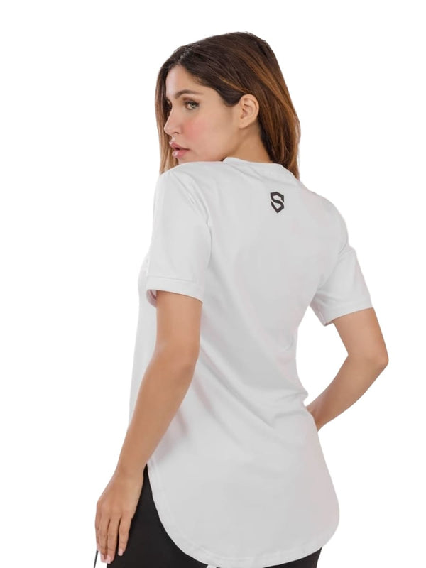 تيشيرت رياضي حريمي نصف كم أبيض