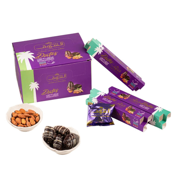 تمر منزوع النوي محشي لوز شيكولاتة دارك 12 عبوة 3 تمرات