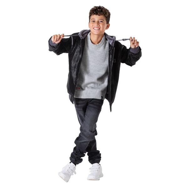 جاكيت جلد مبطن فرو ولادي أنيق