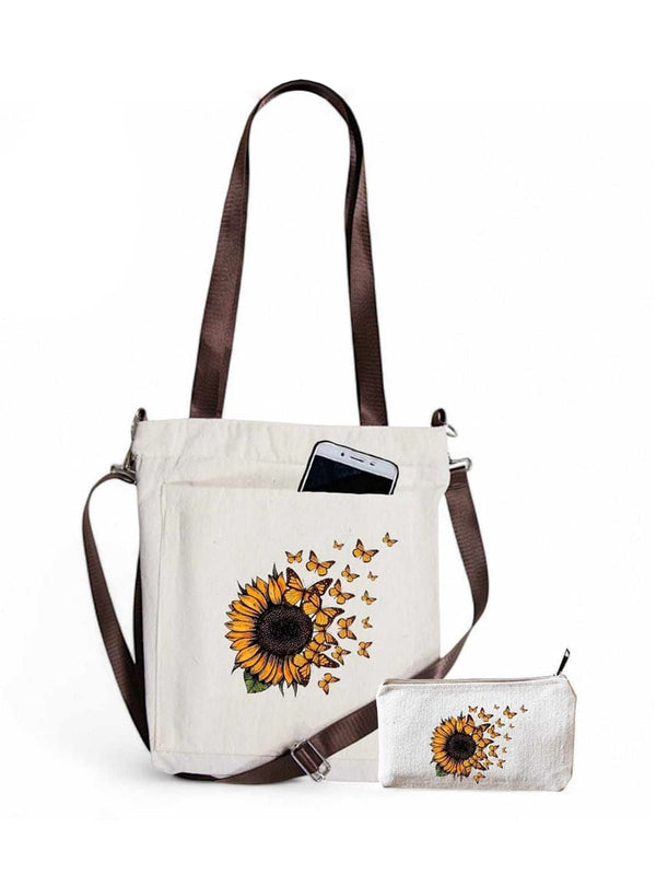 توتي باج كروس بني في أبيض مع شنطة مكياج هديه