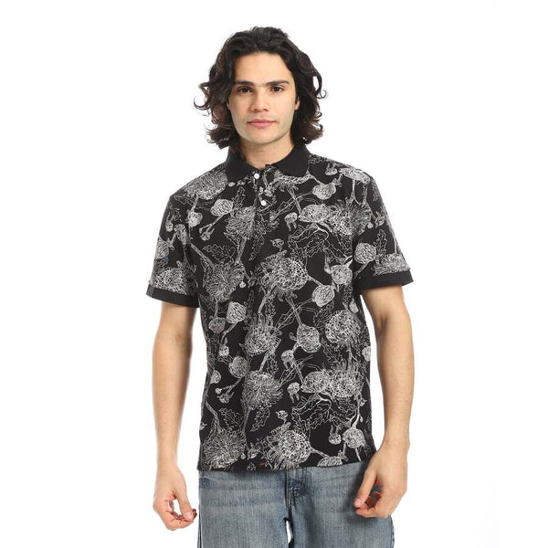 تي شيرت بولو  أسود في رصاصي وخامة قطن 100%