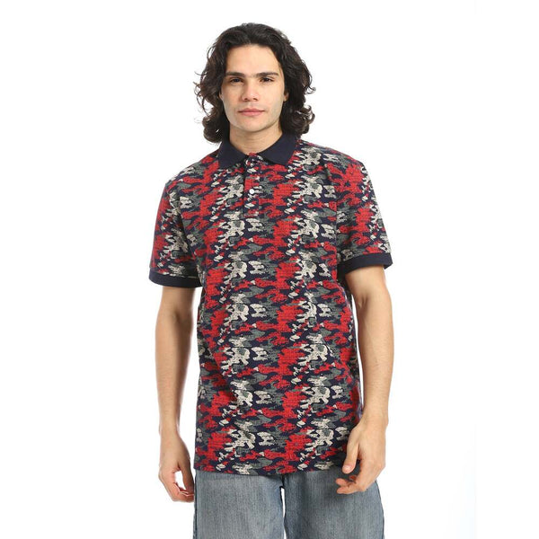 تي شيرت بولو كحلي في أحمر قطن 100%