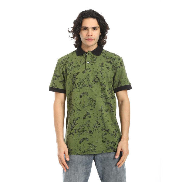 تي شيرت بولو  أسود في زيتي بقصّة عادية قطن 100%