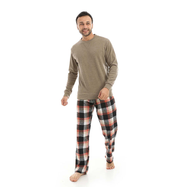 Men's falafel pajamas with a round neck and crotch pants