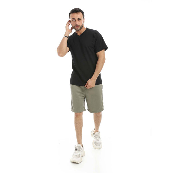 Men's cotton pajama set with short sleeves, V-neck, and comfortable shorts