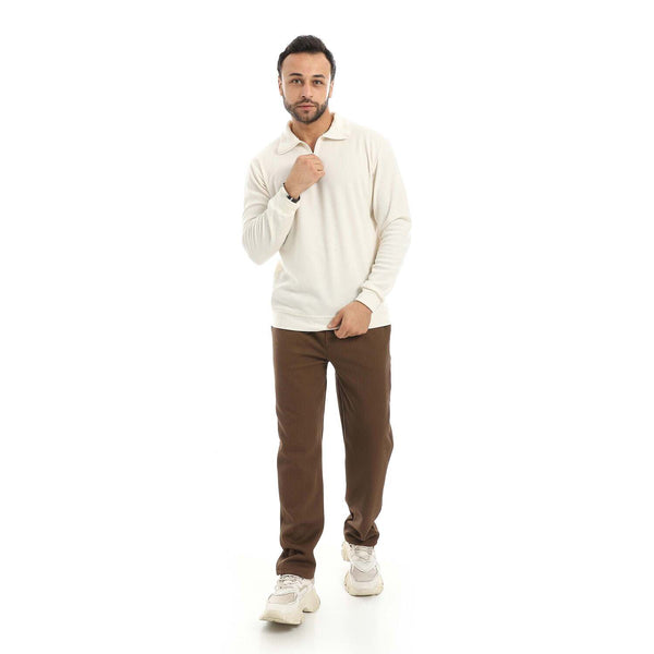 Men's half-zip pajama set with a comfortable cotton collar and pants