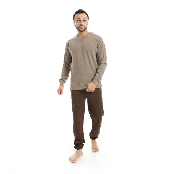Beige falafel pajamas with a V-neck in a soft fabric