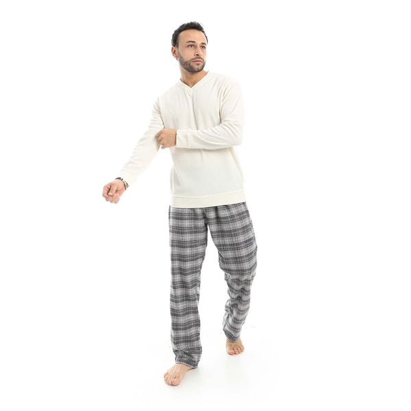 Falafel V-neck pajamas with gray checkered pants
