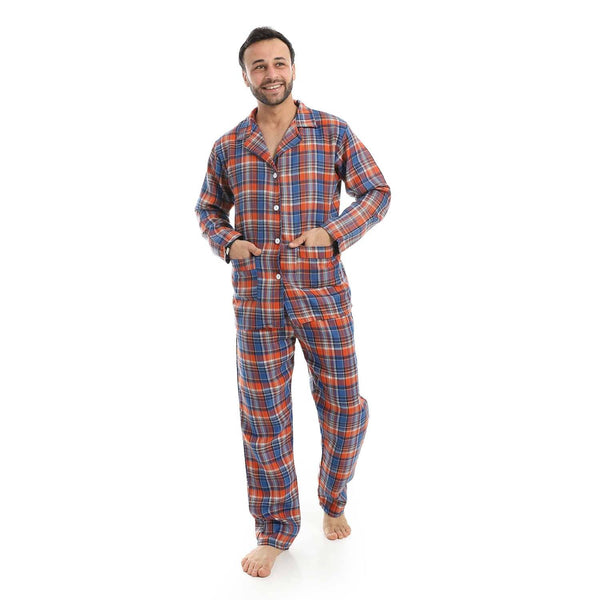 Orange pajamas with square buttons, made of soft and comfortable material