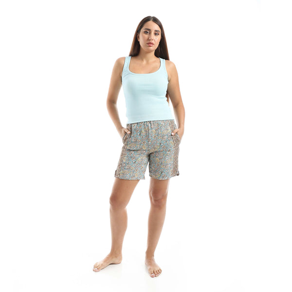 Women's 100% cotton shorts set with a derby and wood grain design