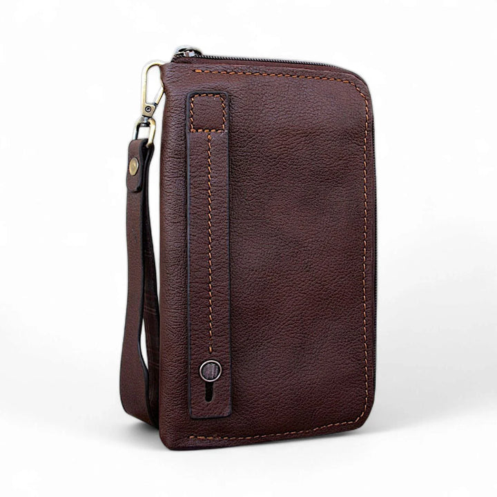 شنطة يد رجالي أنيقة من الجلد الطبيعي – متعددة الاستخدام بيد ثابتة وقابلة للإزالة.